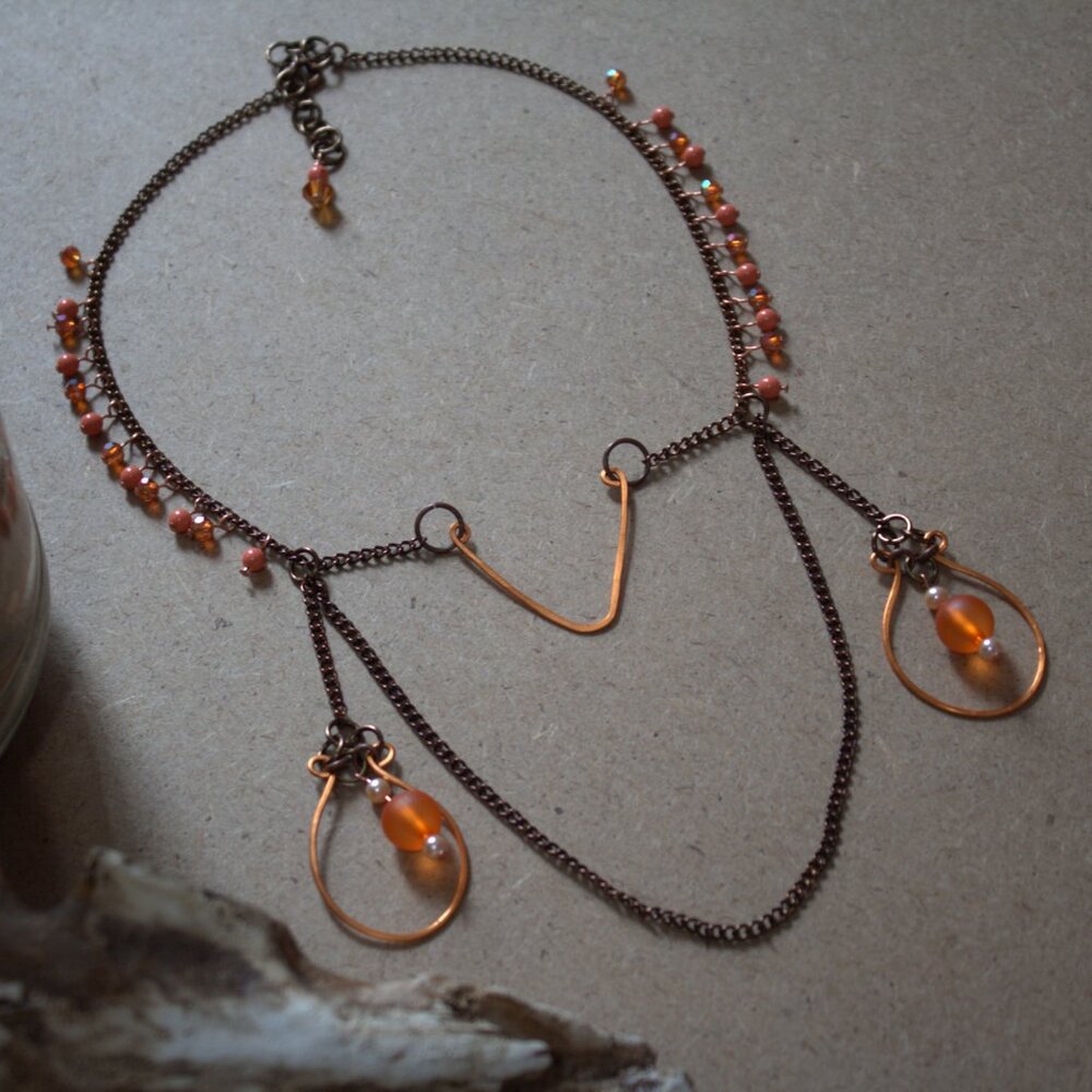 Copper Rustic Fall Folk Necklace